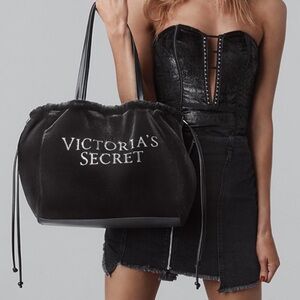 Victoria's Secret Black Velvet Drawstring Tote